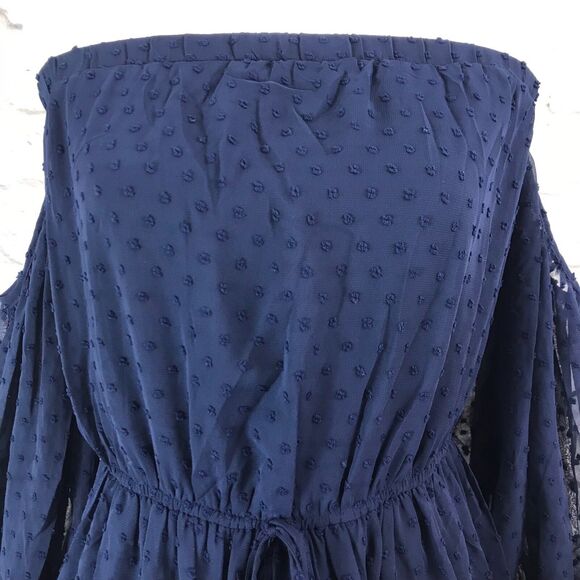 Symphony Size Medium Navy Blue Off The Shoulder Layered Eyelet Dress NWT - Picture 4 of 9
